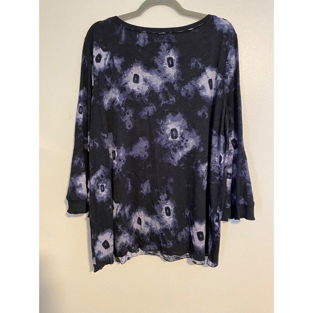 Est. 1946 Tie-Dye Womens Top With Ruffled Sleeves XL Black & Blue Long Line - Picture 2 of 9
